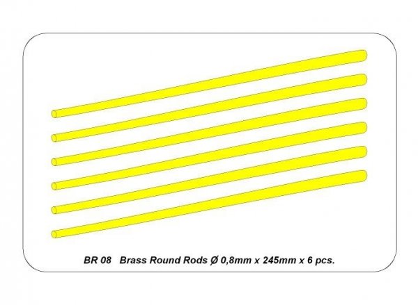Aber BR08 Pręty mosiężne Ø 0,8mm długość 245mm x 6 szt. / Brass round rods Ø 0,8mm length 245mm x 6 pcs.