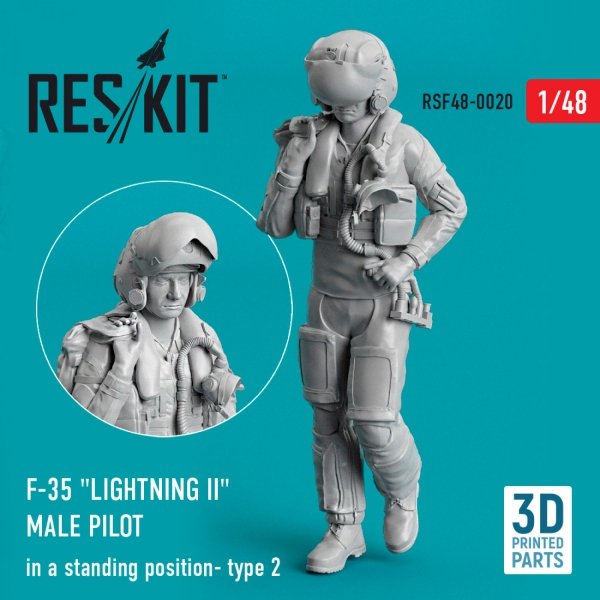 RESKIT RSF48-0020 F-35 &quot;LIGHTNING II&quot; MALE PILOT (IN A STANDING POSITION - TYPE 2) (3D PRINTED) 1/48