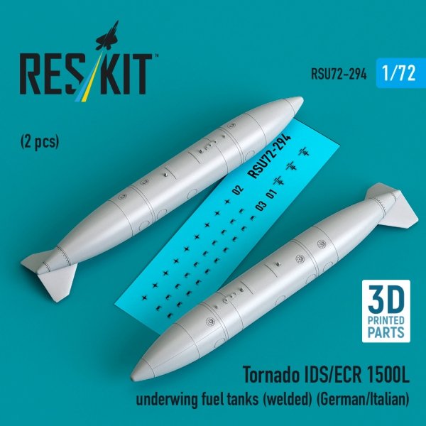 RESKIT RSU72-0294 Tornado IDS/ECR 1500L underwing fuel tanks (welded) (German/Italian) (2 pcs) (3D Printed) (1/72)