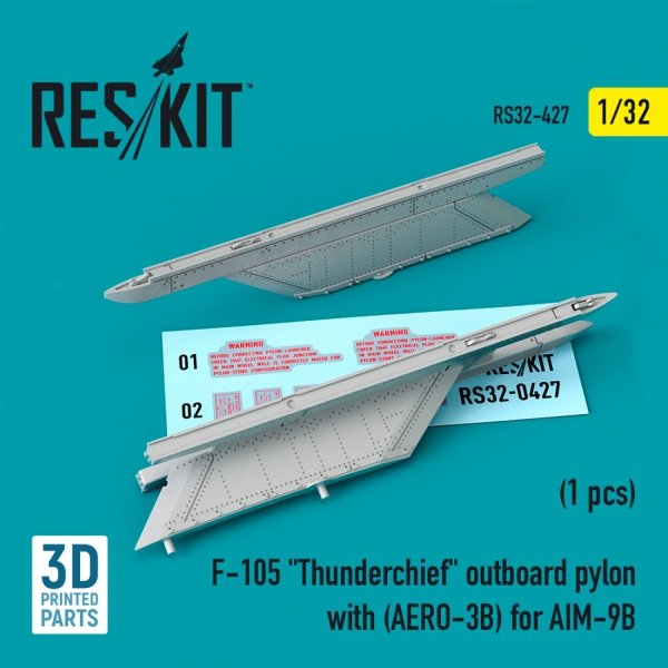 RESKIT RS32-0427 F-105 &quot;THUNDERCHIEF&quot; OUTBOARD PYLON WITH (AERO-3B) FOR AIM-9B (3D PRINTED) 1/32