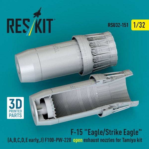 RESKIT RSU32-0151 F-15 "Eagle/Strike Eagle" (A,B,C,D,E early,J) F100-PW-220 open exhaust nozzles for Tamiya kit (3D Printed) 1/32