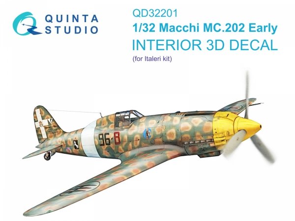 Quinta Studio QD32201 Macchi MC.202 Folgore Early 3D-Printed &amp; coloured Interior on decal paper (Italeri) 1/32