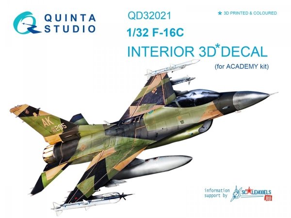 Quinta Studio QD32021 F-16C 3D-Printed &amp; coloured Interior on decal paper (for Academy kit) 1/32