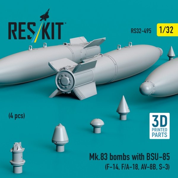 RESKIT RS32-0495 Mk.83 bombs with BSU-85 (4 pcs) (3D printed) 1/32