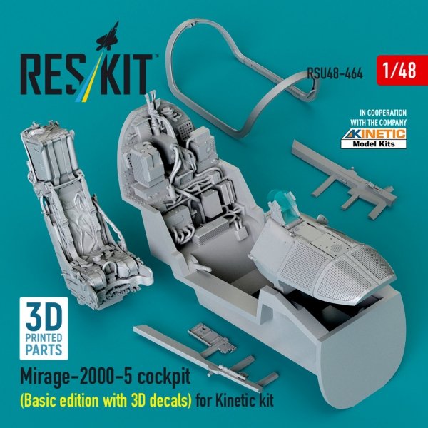 RESKIT RSU48-0464 Mirage-2000-5 cockpit (Basic edition with 3D decals) for Kinetic kit (3D Printed) (1/48)