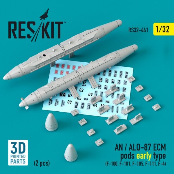 RESKIT RS32-0441 AN / ALQ-87 ECM PODS EARLY TYPE (2 PCS) (F-100, F-101, F-105, F-111, F-4) (3D PRINTED) 1/32