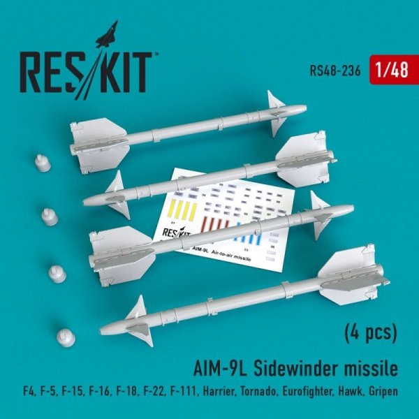 RESKIT RS48-0236 AIM-9L Sidewinder  missile (4 pcs) 1/48