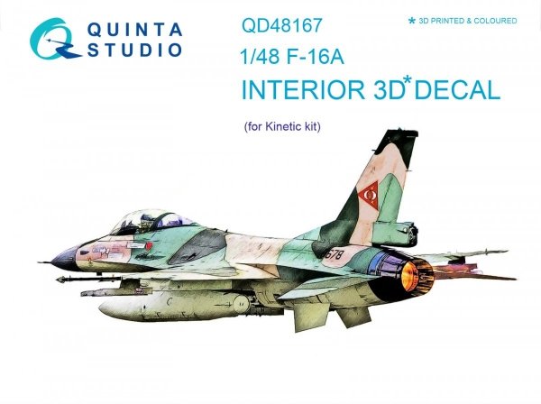Quinta Studio QD48167 F-16A 3D-Printed &amp; coloured Interior on decal paper (for Kinetic kit) 1/48