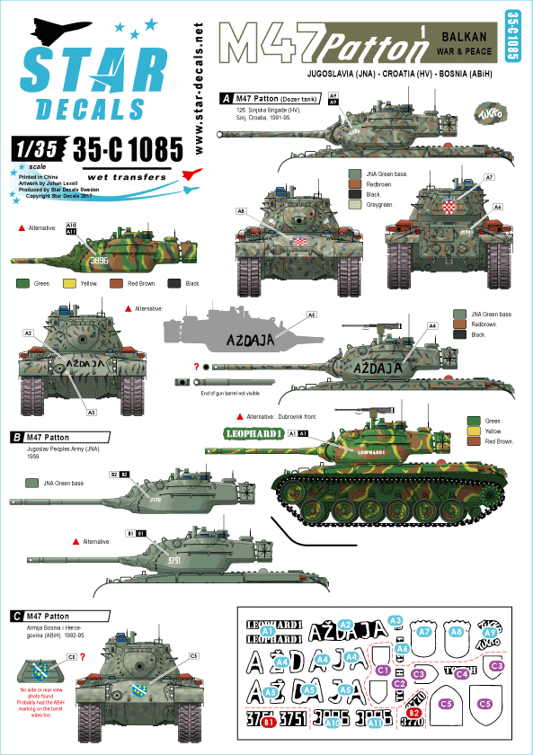 Star Decals 35-C1085 M47 Patton # 1 Balkan War &amp; Peace 1/35