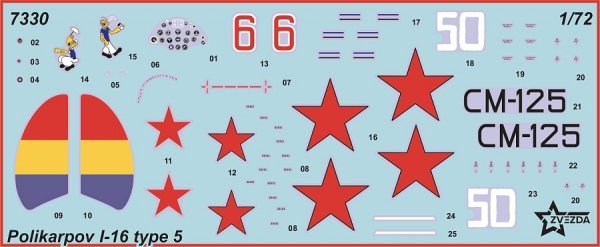 Zvezda 7330 I-16 Polikarpov Type 5 Soviet Fighter Aircraft WWII 1/72