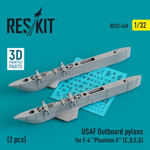 RESKIT RS32-0448 USAF OUTBOARD PYLONS FOR F-4 PHANTOM II (C,D,E,G) (2 PCS) (3D PRINTED) 1/32