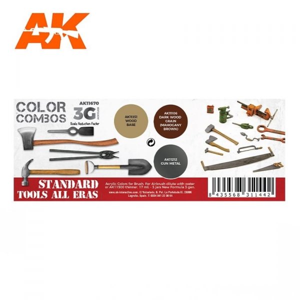 AK Interactive AK11670 STANDARD TOOLS ALL ERAS 3x17 ml