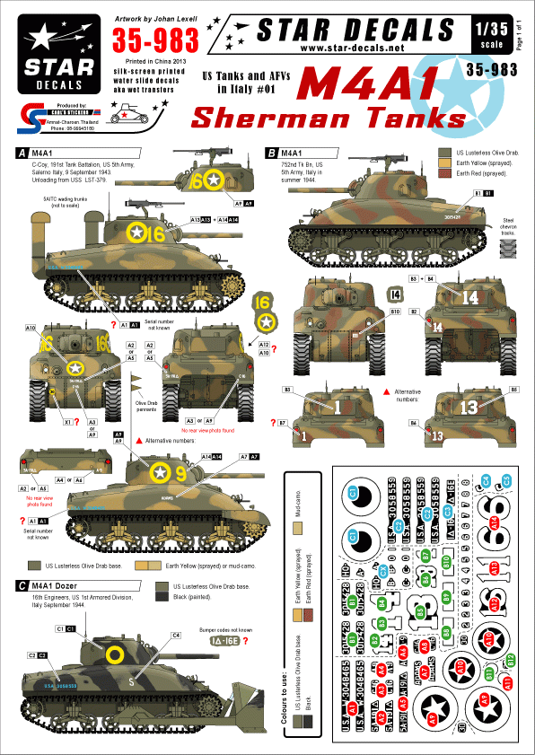 Star Decals 35-983 US Tanks in Italy #1 1/35