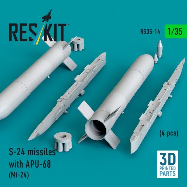 RESKIT RS35-0014 S-24 missiles with APU-68 (4 pcs) (Mi-24) (3D Printed) (1/35)