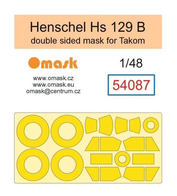 Omask 54087 Henschel Hs 129 B Double Sided Mask (for Takom) yellow masking tape 1/48