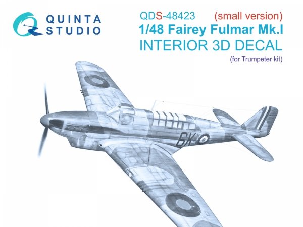 Quinta Studio QDS48423 Fairey Fulmar Mk.I 3D-Printed &amp; coloured Interior on decal paper (Trumpeter) (Small version) 1/48