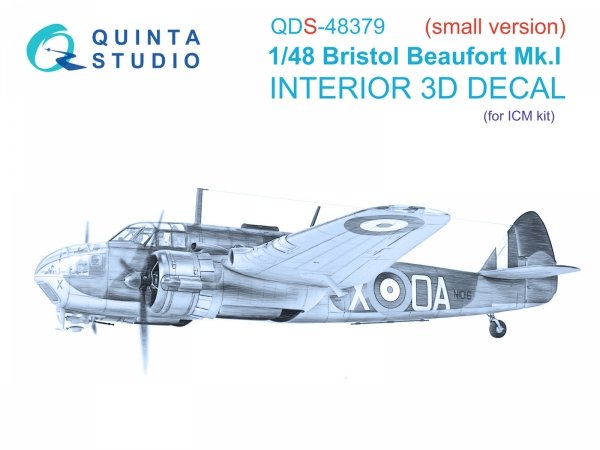 Quinta Studio QDS48379 Bristol Beaufort Mk.I 3D-Printed &amp; coloured Interior on decal paper (ICM) (Small version) 1/48