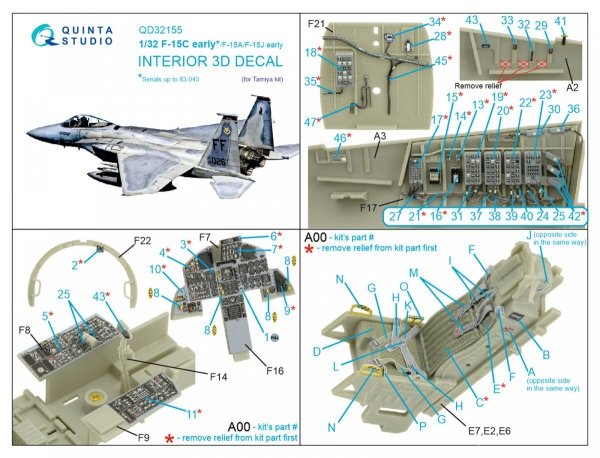 Quinta Studio QD32155 F-15C Early/F-15A/F-15J early 3D-Printed &amp; coloured Interior on decal paper (Tamiya) 1/32