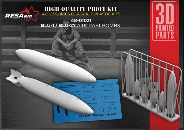 RESArm 48-01021 BLU1 BLU 27 - American aerial bomb (WITH DECAL) (3D resin printing) 1/48