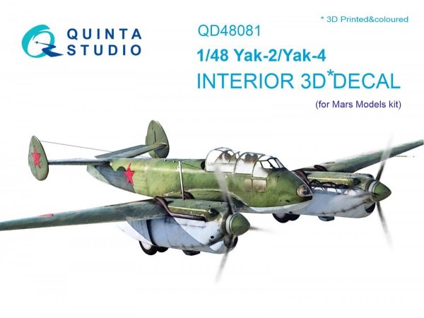 Quinta Studio QD48081 Yak-2/Yak-4 3D-Printed &amp; coloured Interior on decal paper (for Mars Models kit) 1/48