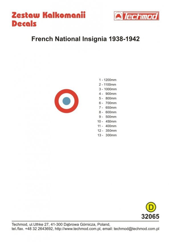Techmod 32065 French National Insignia (1:32)