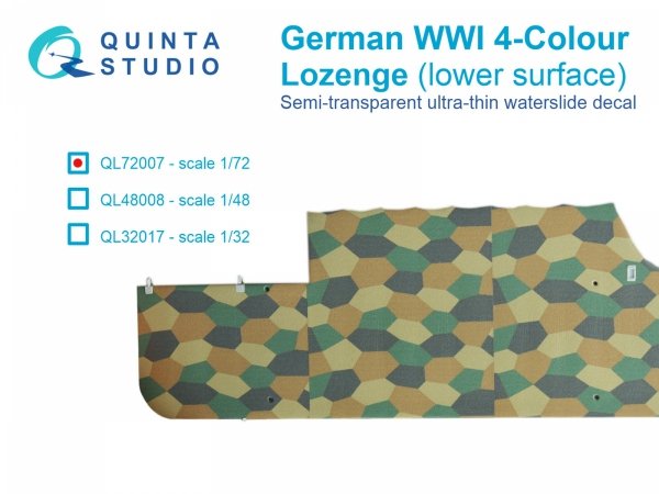 Quinta Studio QL72007 German WWI 4-Colour Lozenge (lower surface) 1/72