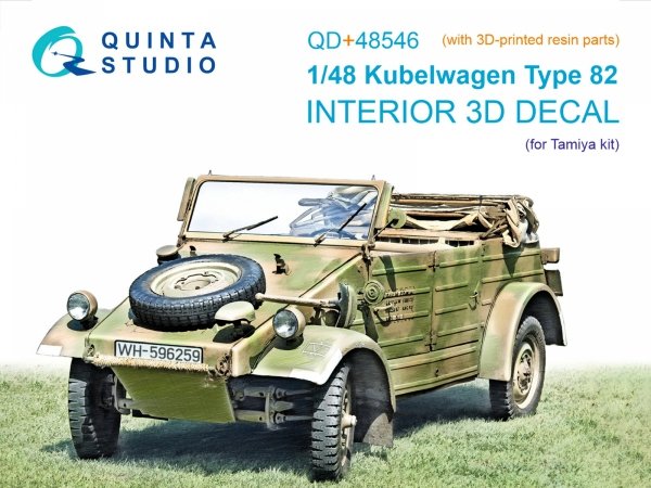 Quinta Studio QD+48546 Kubelwagen Type 82 3D-Printed &amp; coloured Interior on decal paper (Tamiya) (with 3D-printed resin parts)  1/48