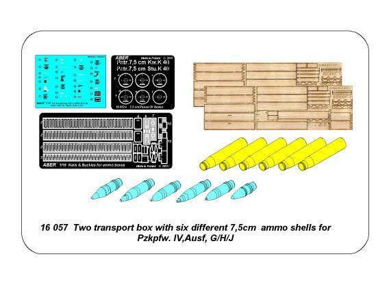 Aber 16057 Two transport box with six different 7,5cm ammo for PzKpfw. IV, Ausf, H-J (1:16)