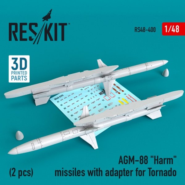 RESKIT RS48-0400 AGM-88 &quot;HARM&quot; MISSILES WITH ADAPTER FOR TORNADO (2 PCS) 1/48