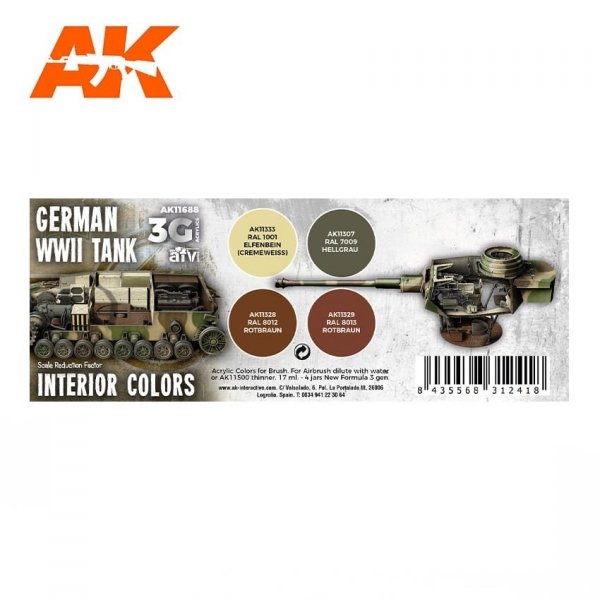AK Interactive AK11688 GERMAN WWII TANK INTERIOR COLORS 4x17 ml
