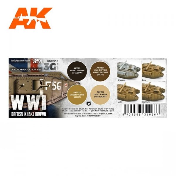AK Interactive AK11644 WWI BRITISH COLORS MODULATION SET 4x17 ml