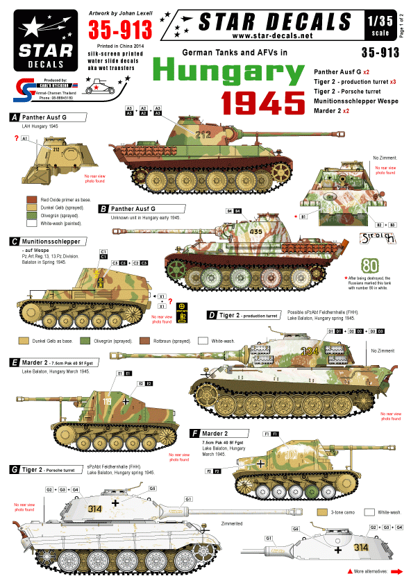 Star Decals 35-913 German Tanks in Hungary 1945 1/35