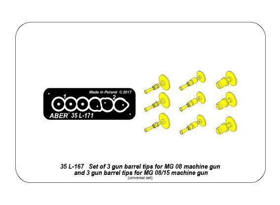 Aber 35L-171 Set of gun barrel tips for MG 08 x3 pcs. And barrel tips for MG 08/15 x 3 pcs. (1:35)