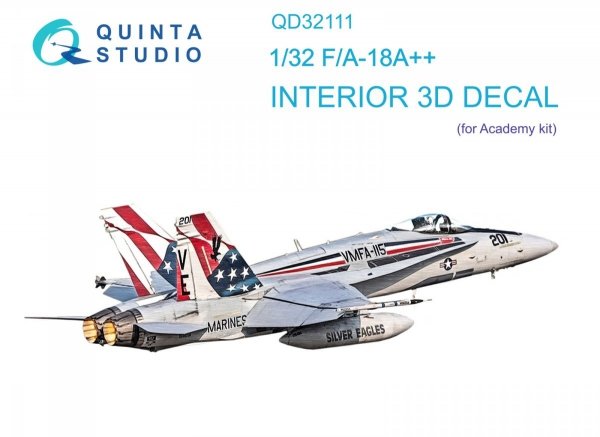 Quinta Studio QD32111 F/A-18A++ 3D-Printed &amp; coloured Interior on decal paper (Academy) 1/32