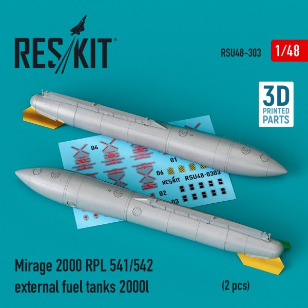RESKIT RSU48-0303 MIRAGE 2000 RPL 541/542 EXTERNAL FUEL TANKS 2000LT (2 PCS) (3D PRINTED) 1/48