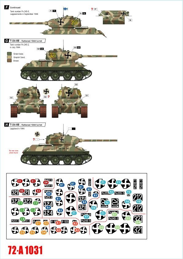 Star Decals 72-A1031 Finnish Tanks in WW2 # 3. T-34 m/1941, T-34 m/1943 and T34/85 1/72