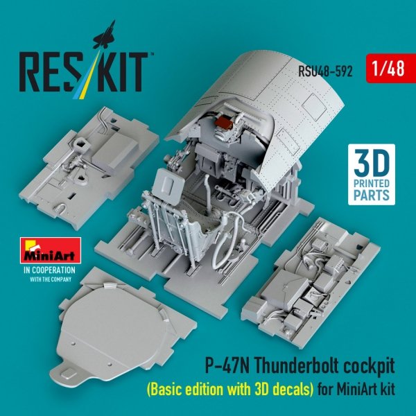 RESKIT RSU48-0592 P-47N Thunderbolt cockpit (Basic edition with 3D decals) for MiniArt kit (3D Printed) (1/48)