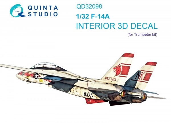 Quinta Studio QD32098 F-14A 3D-Printed &amp; coloured Interior on decal paper ( Trumpeter ) 1/32