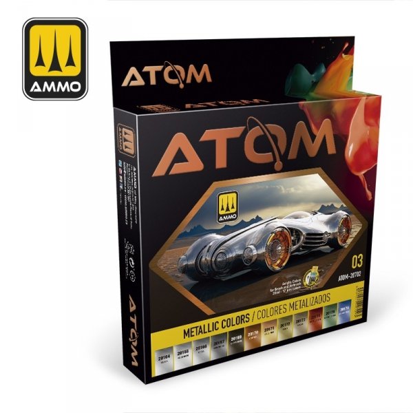 AMMO of Mig Jimenez ATOM 20702 Metallic Colors Set 12 x 20 ml 