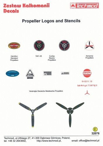 Techmod 32076 Propeller logos and stencils / Oznakowanie śmigieł 1/32