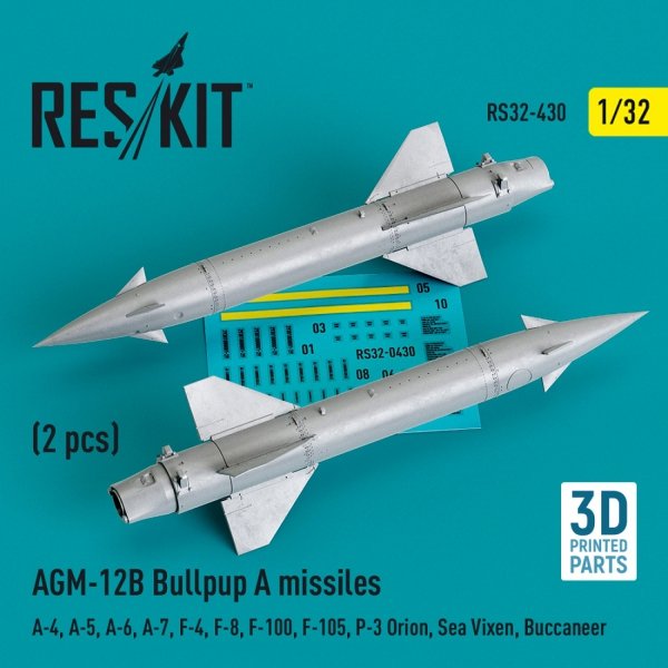 RESKIT RS32-0430 AGM-12B BULLPUP A MISSILES (2 PCS) (3D PRINTED) 1/32