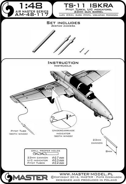 Master AM-48-117 TS-11 Iskra - Pilot Tubes and 23mm gun barrel 1:48