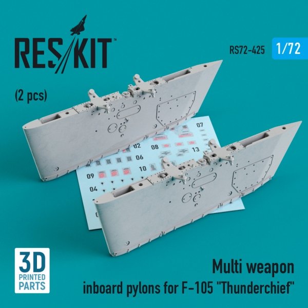 RESKIT RS72-0425 MULTI WEAPON INBOARD PYLONS FOR F-105 &quot;THUNDERCHIEF&quot; (2 PCS) (3D PRINTED) 1/72