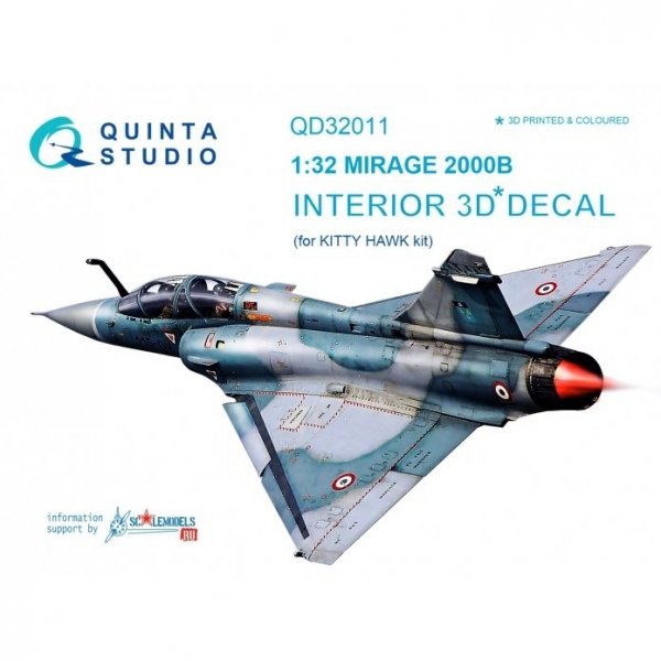 Quinta Studio QD32011 Mirage 2000B 3D-Printed &amp; coloured Interior on decal paper (for Kitty Hawk kit) 1/32