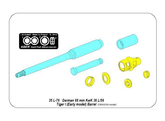 Aber 35L-076n 88mm KwK36/L56 barrel for German Tank Tiger I, Ausf. E - with early muzzle brake (1:35)