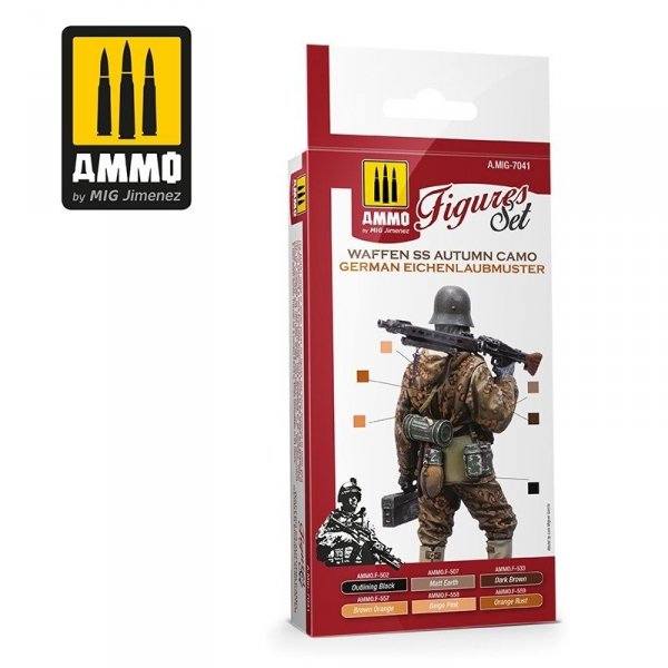 AMMO of Mig Jimenez 7041 WAFFEN SS Autumn Camo. German Einchenlaubmuster Set 6x17ml