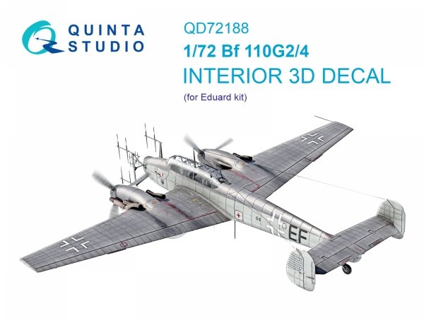 Quinta Studio QD72188 Bf 110G2/4 3D-Printed &amp; coloured Interior on decal paper (Eduard) 1/72