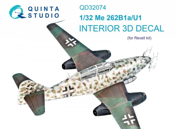 Quinta Studio QD32074 Me 262B1a/U-1 3D-Printed &amp; coloured Interior on decal paper (Revell) 1/32