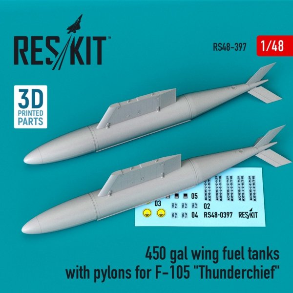 RESKIT RS48-0397 450 GAL WING FUEL TANKS WITH PYLONS FOR F-105 &quot;THUNDERCHIEF&quot; (2 PCS) 1/48