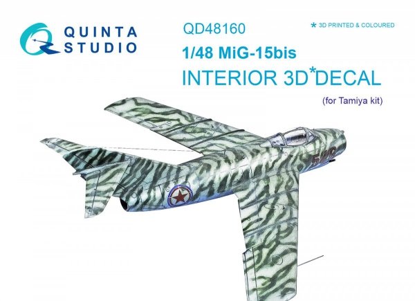 Quinta Studio QD48160 MiG-15 bis 3D-Printed &amp; coloured Interior on decal paper (for Tamiya kit) 1/48